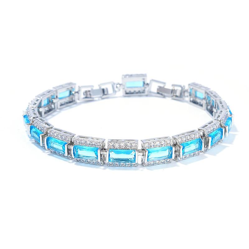 European and American Light Luxury Hot Selling Square Multi color Zircon Inlaid Bracelet for Women Silver White