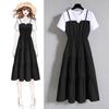 Strap Fake Two Piece Dress Block Summer Short Sleeved Dress Women's Waist Tight Dress