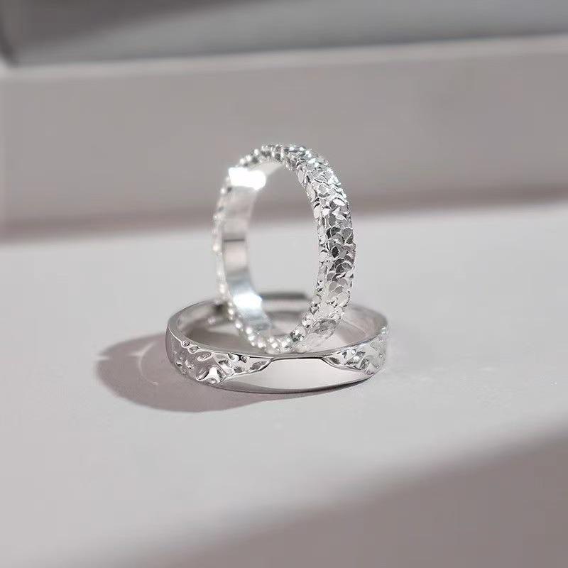 999 Sterling Silver Crushed Ice Open Couple's Ring - Elegant, Unisex Valentine's Day Gift