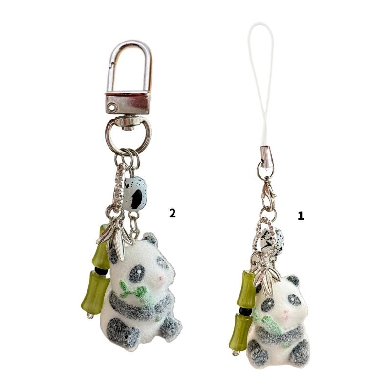 Cute Panda Shaped Bamboo Keychain Phone Lanyard Lightweight Portable Accessory Bag Phone Decoration For Kids Adults