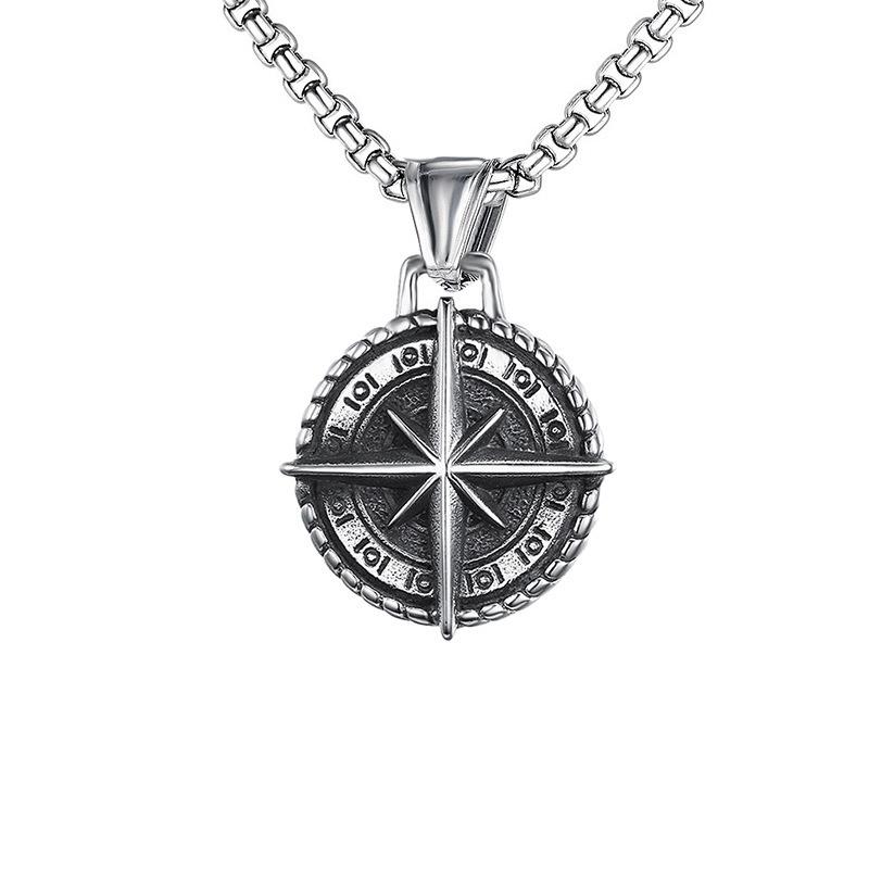 Titanium Steel Compass Retro Necklace Necklace Accessories Retro Titanium Steel Punk Pendant Men's Pendant