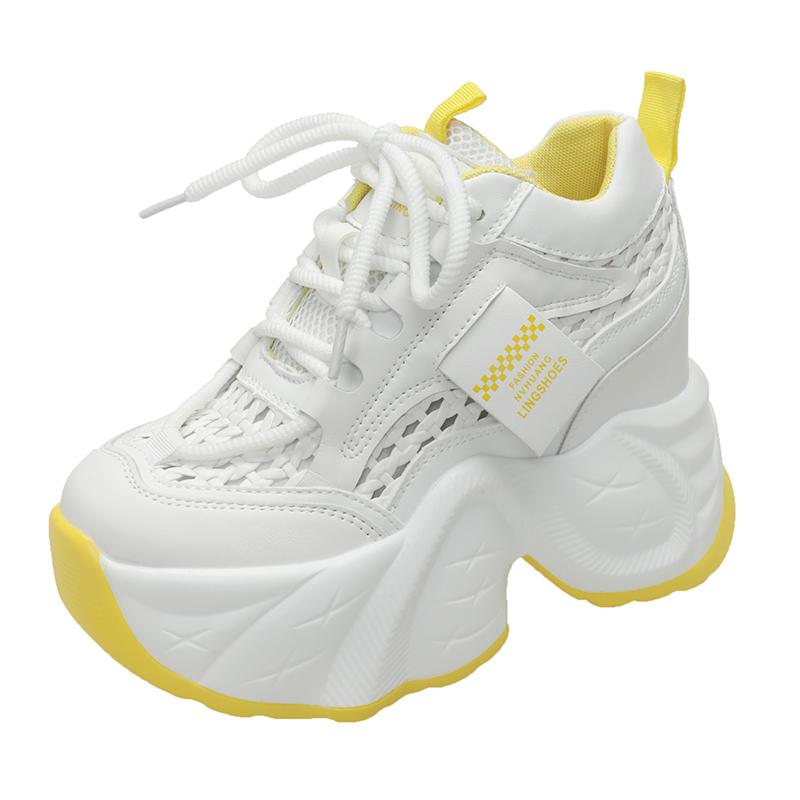 Fashion New 2025 Chunky Leather Sneakers Casual Vulcanized Shoes Woman High Platform Breathable Weave Sneakers 10CM Sport Dad Shoes