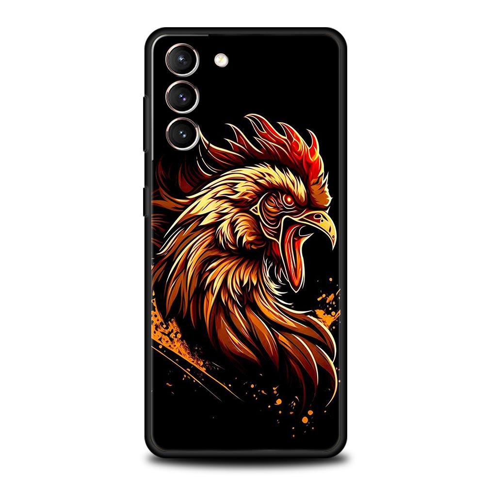 Cock Rooster Chicken Phone Case For Samsung Galaxy S26 Ultra S25 Plus S24 FE S23 S22 5G S21 S20 Cover Black Soft
