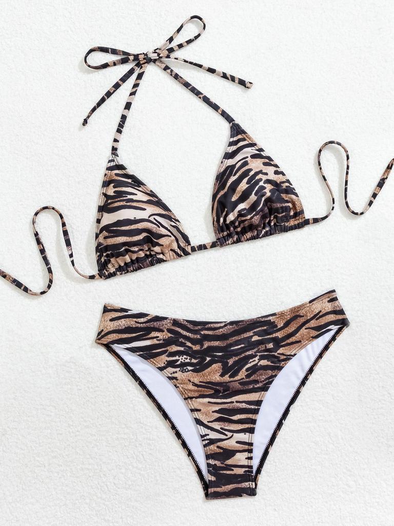 2025 Leopard Print Lace-Up Sexy Bikini Split Swimsuit for Women