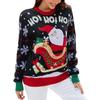 European and American Women's Casual Christmas Series Waffle 1D Printing Autumn and Winter New Crew Neck Sweater