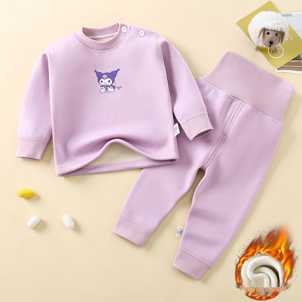 Children's Velvet Sakura Pajama Set: High-Waist, Fleece-Lined, Warm Autumn/Winter Wear for Boys and Girls