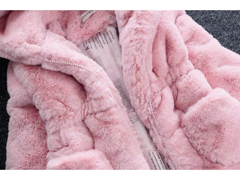 Dívčí zimní vatovaný kabát s kapucí s ušima - Teplá bunda pro malé a střední děti.