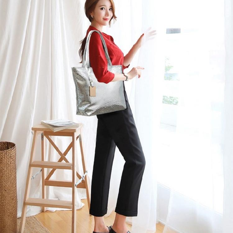 PU Leather Shoulder Bag Metallic Alligator Pattern Handbag for Easy Organization