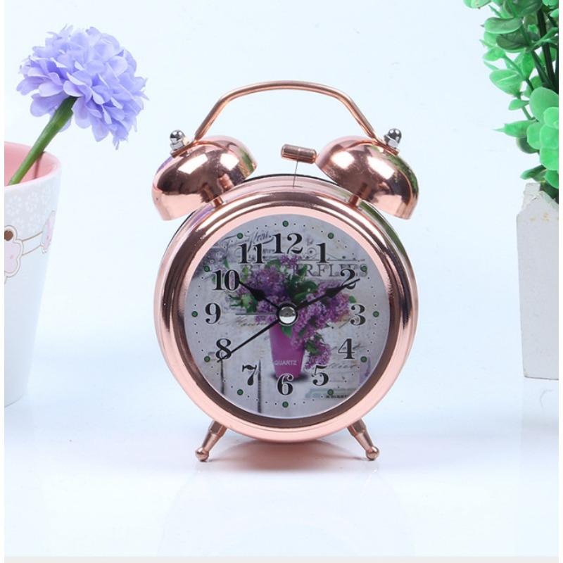 

Европейский 3-дюймовый металлический гальванизированный золотой будильник, ночник, креативный звонок, детский студенческий настольный будильник