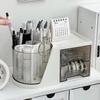 2-In-1 Rotating Pen Holder Rotating Desktop Organizer Storage Box With Drawer Plastic Pen Holder Cosmetic Storage Box
