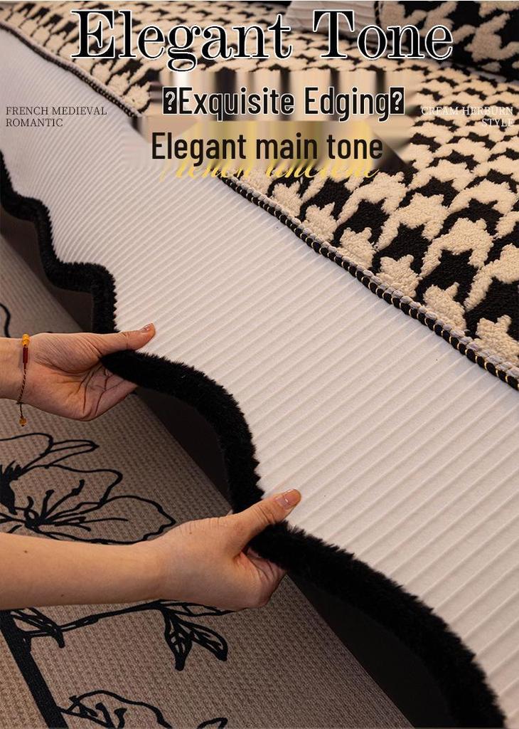 High-End Fluffy Houndstooth Patchwork Sofa Cushion - Non-Slip Seat Cover 2026
