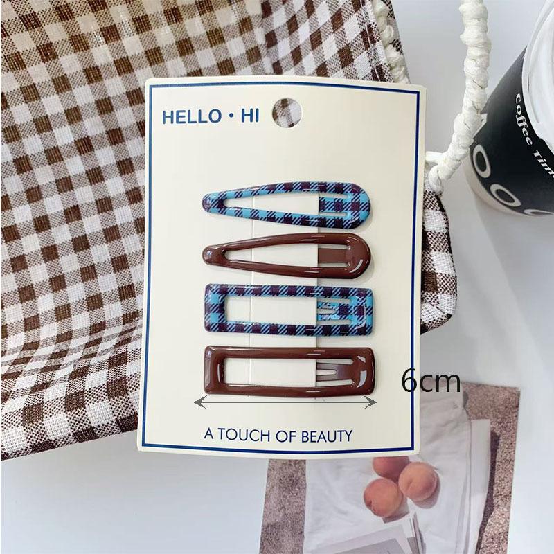 4Pcs/Set Retro Morandi Plaid Bb Hair Clips Daily Side Bangs Clip Baby Hairpin For Women And Girls Hair Accessory