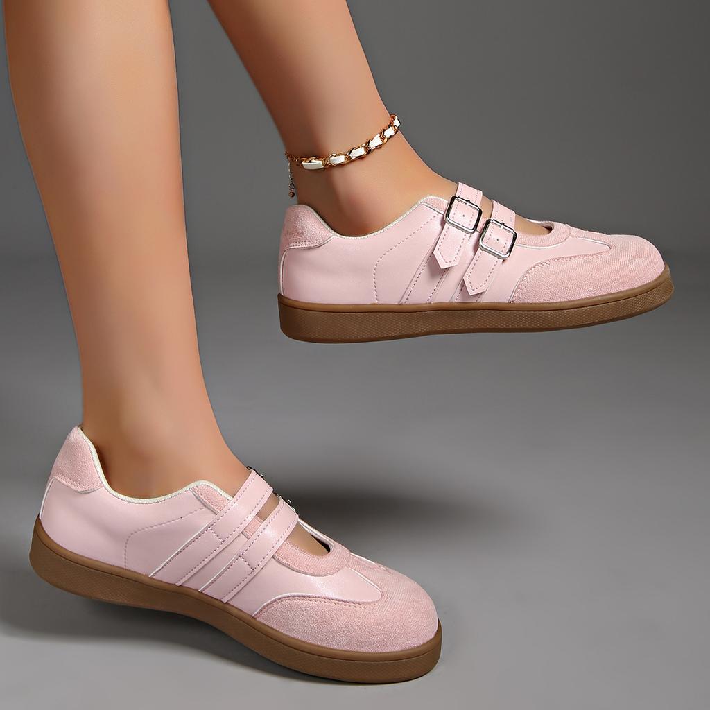 2025 Foreign Trade Retro Solid Color Light Mouth German Training Shoes Round Head Belt Buckle Soft Sole Lazy Shoes Versatile Spring and Summer Women'