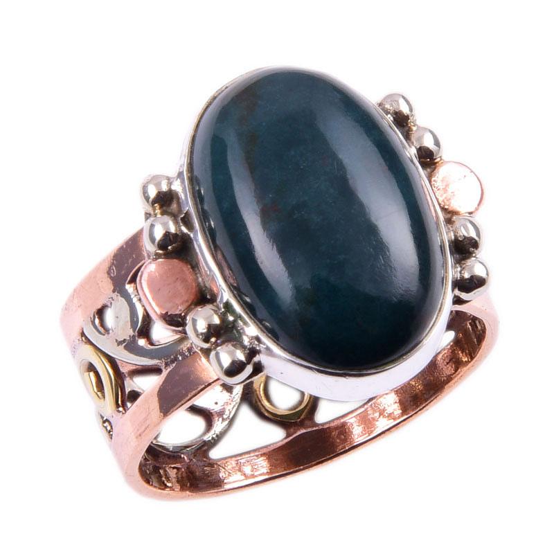 Piatră prețioasă Heliotrop naturală Lucrat manual Argint Sterling 925 Inel bicolor Mărimea 7 s1n16