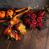 Reusable Plastic Props Halloween Floral Candle Ring, Artificial Maple Rose Wreath for Festive Atmosphere Decorations Holder, Spooky Table Centerpiece