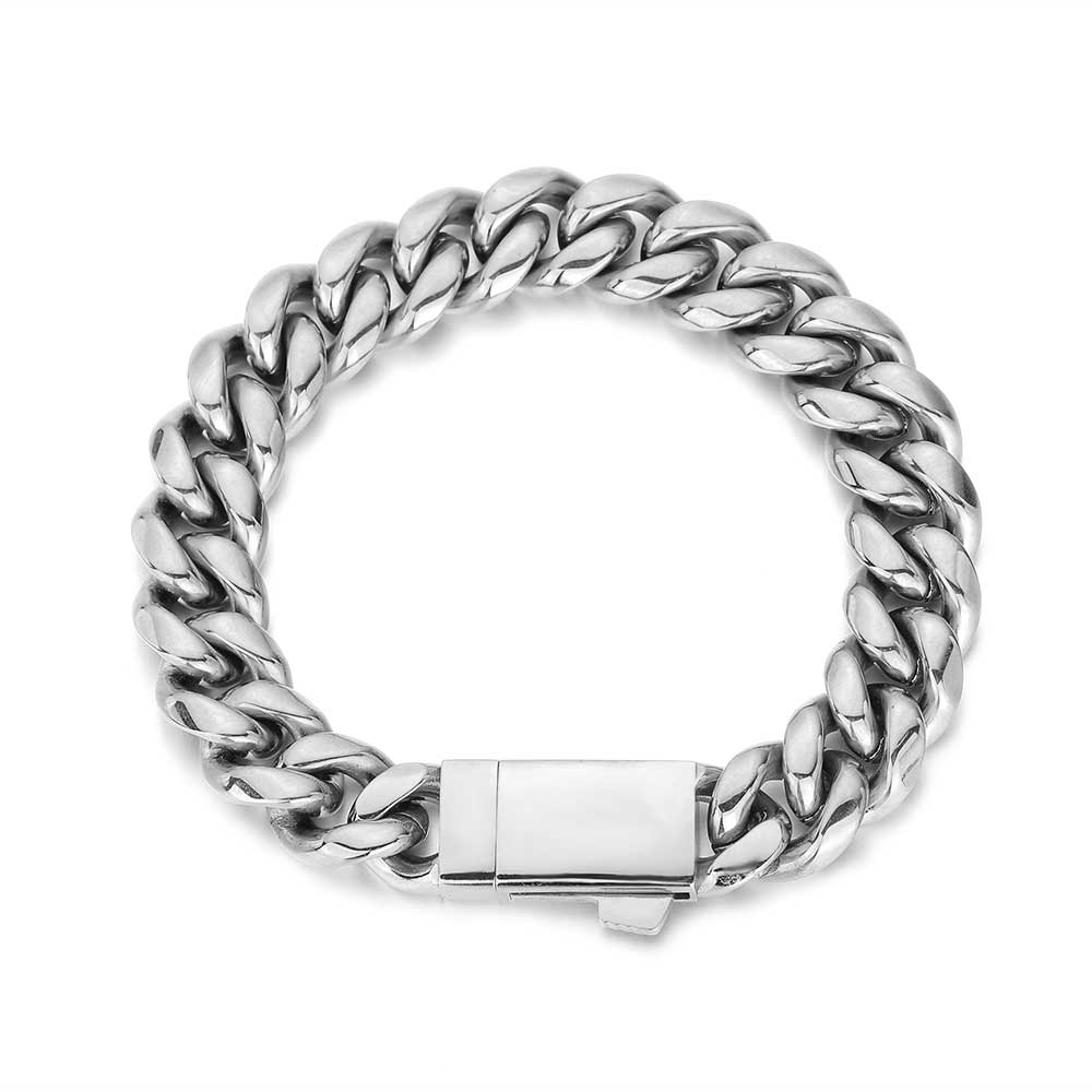 Wholesale Jewelry 6/8/10/12mm Width Cuban Bracelet Stainless Steel Miami Cuban Link Chain Bracelet with Laser 18k Logo 7inch Bracelet&8mm
