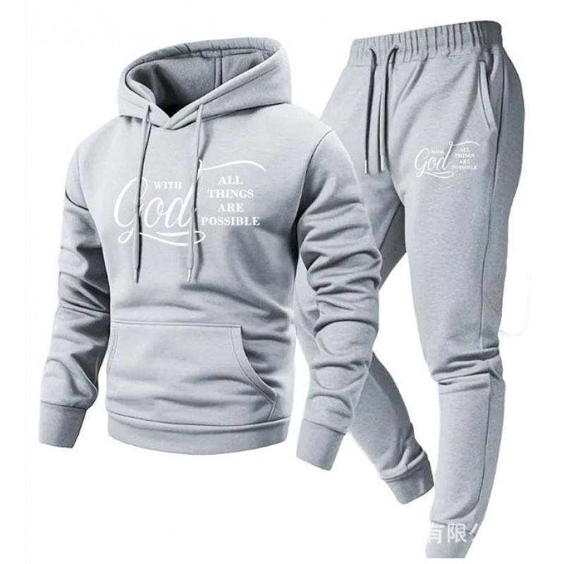 Mens Y2K Style Hooded Sweatshirt Jogger Pants Set - Long Sleeve Fleece-Lined Casual Two-Piece Outfit