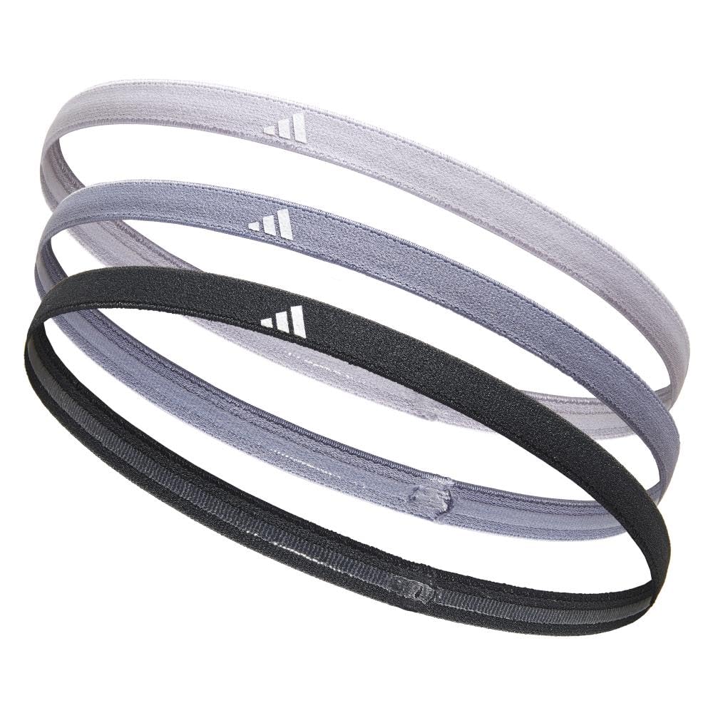 adidas Sports One Size Fits Pack of 3 Elastic Headbands, All, (Silver Dawn/Violet/Legend Ink), Non-Slip, Material, ADAC-16207