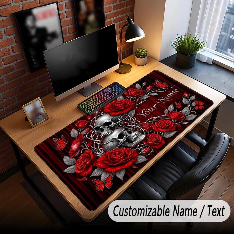 Skull Gothic Theme Custom Mouse Pad Personalized With Name Text Customized Desk Mat For Office Home Decor