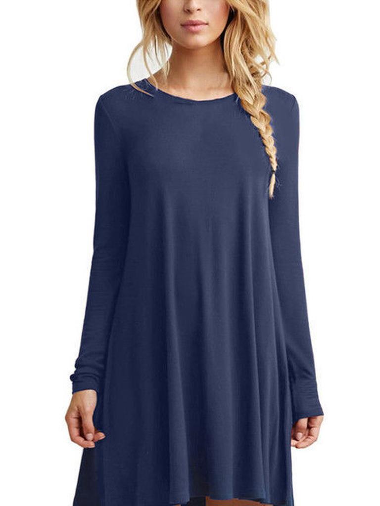 Klobiges Herbst Winter Neuer Stil Locker Geschnitten Einfarbig Langarm Freizeitkleid