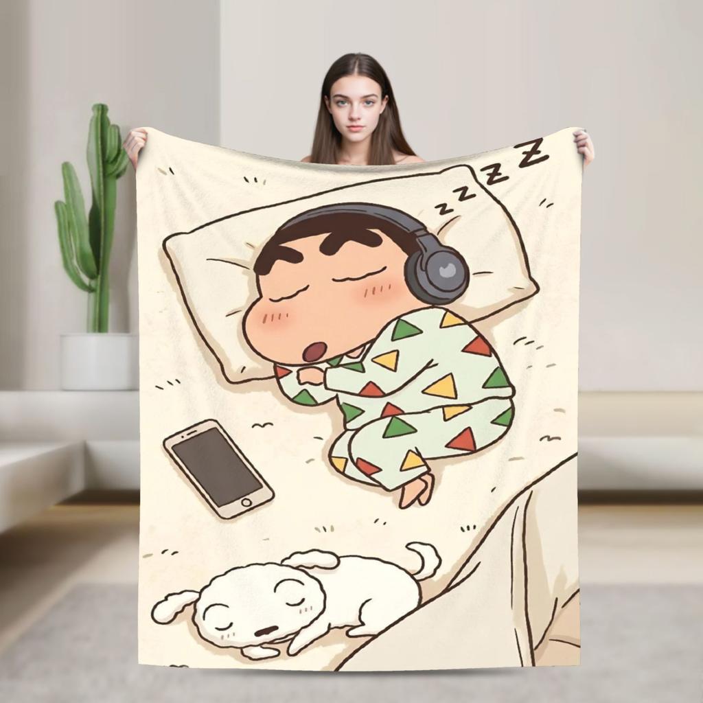Shinchans Sleep Cartoon Blanket Cover Coral Fleece Plush Super Soft Throw Blankets For Outdoor Travel Bedroom Quilt