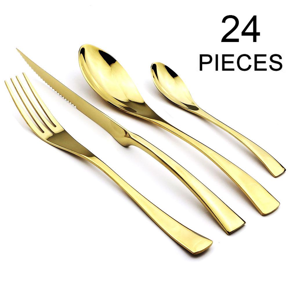 Food Tableware 24Pcs Rainbow Dinnerware 18/10 Stainless Steel Flatware Set Steak Knife Fork Spoon Teaspoon Cutlery Set