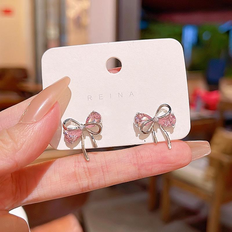 

Серьги-бантики из розового циркония S925 Silver Needle для женщин — элегантные и модные E6039 серебряный