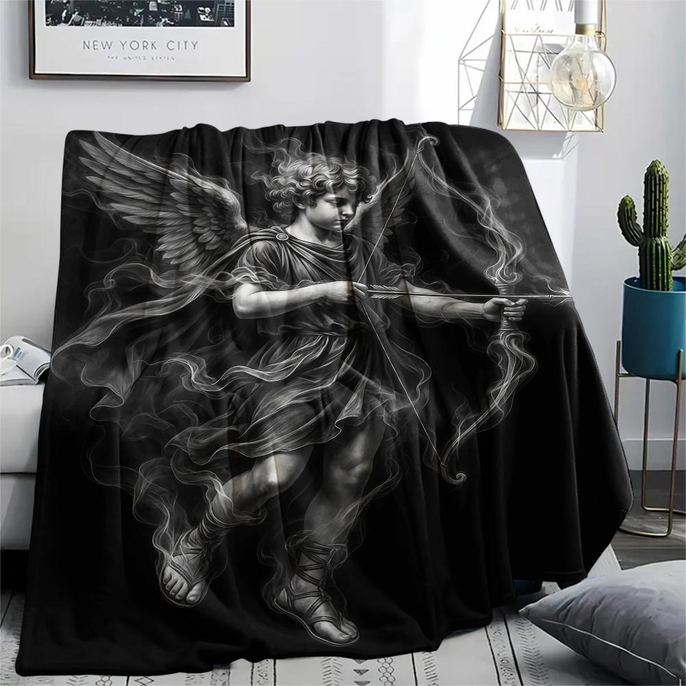 Dark Cupid Medusa Wolf Skull Print Flannel Blanket,High quality Comfortable for All Seasons,Home Decor,Warmth and Comfort,Perfect for Christmas Gifts