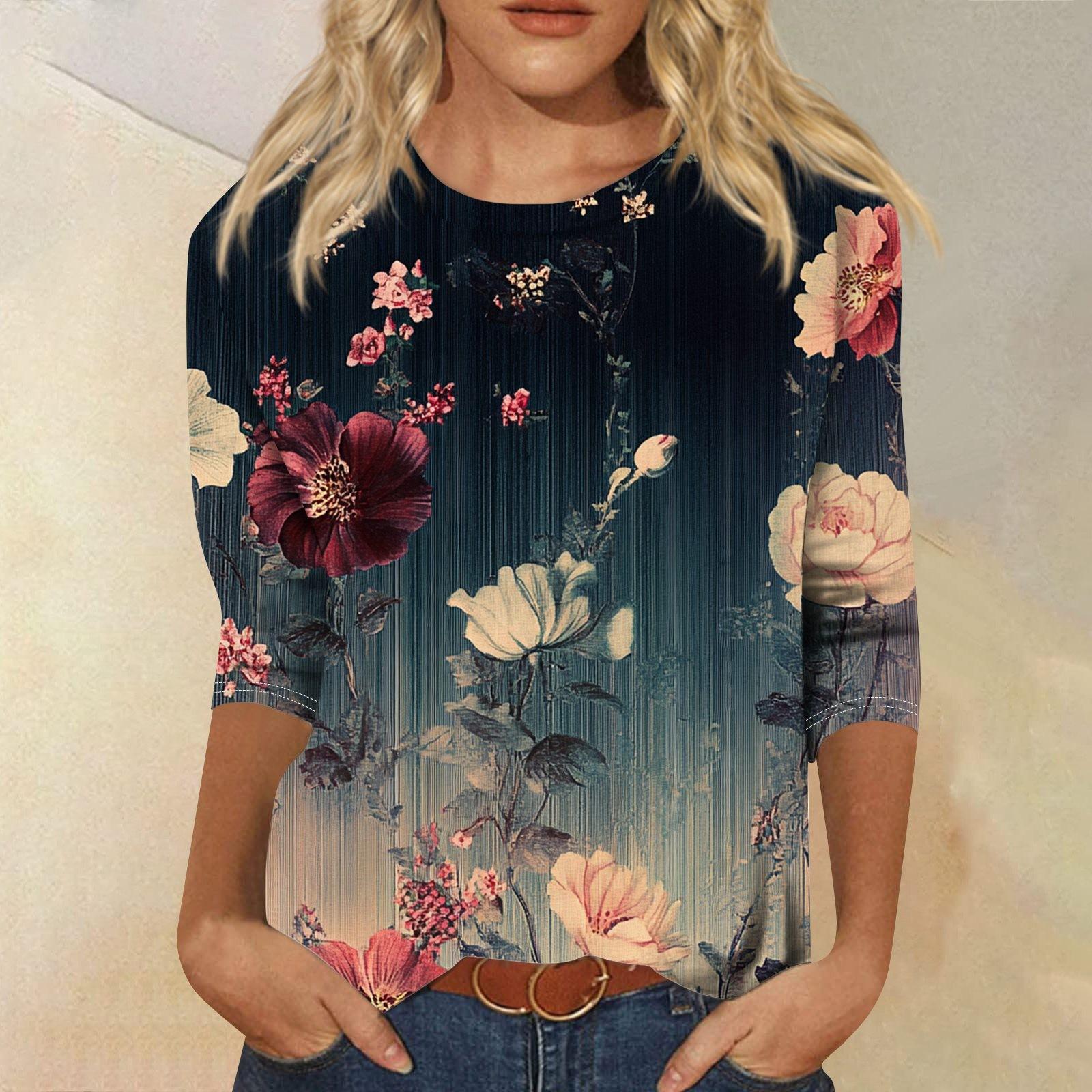 

Женская мода свободный повседневный топ с семью рукавами и круглым вырезом L