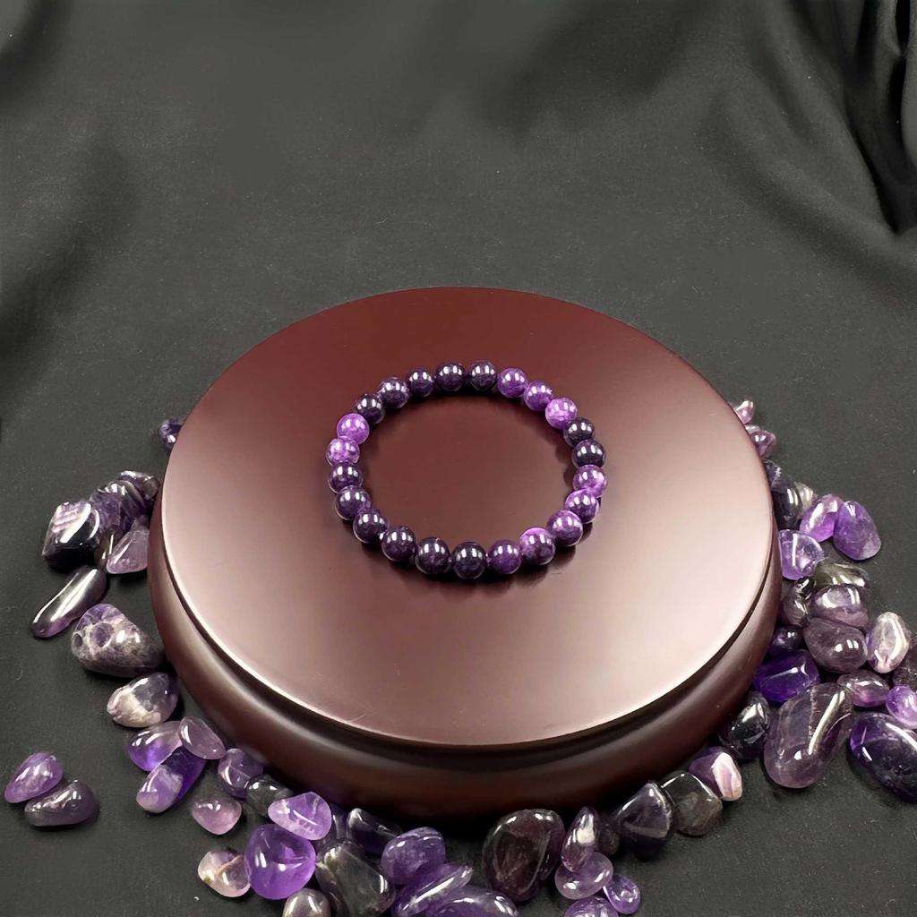 Purple Dragon Stone Adjustable Beaded Bracelet with Elastic Cord