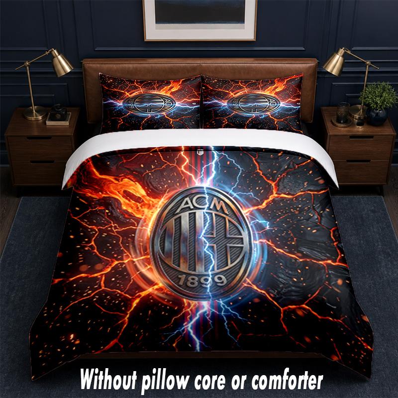 AC Milan Design Bed Bedding Set 1 Duvet Cover + 2 Pillowcases Soft Breathable Household Bed Linens