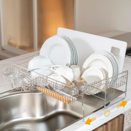 Hidemasa Dish Drainer, Over-the-Sink, Expandable, Large Capacity, with Chopstick Rest, Space-Saving, Stainless Steel, Easy Assembly, Kitchen Storage,