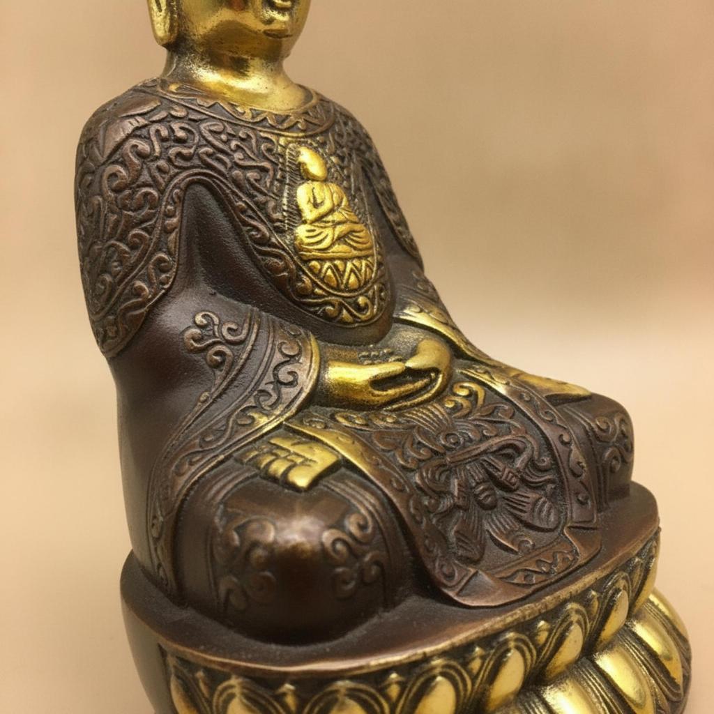 Buddha Statue with Pedestal Gilded AntiqueStyle Figurine for Collectors,