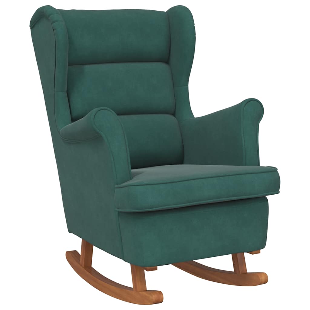 Rocking Chair Armchair Dark Green Velvet and Solid Wood