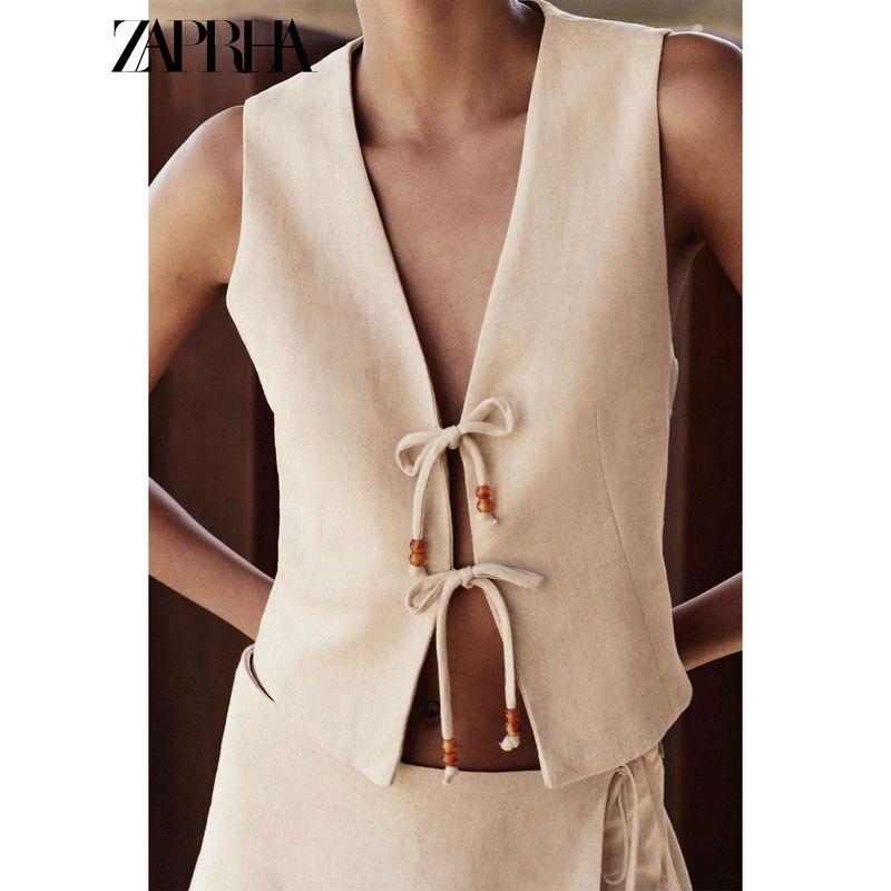 Zaprha 2025 Summer New Women Clothes Fashion French Style Beaded Simple Sleeveless Vest Vest 3431998