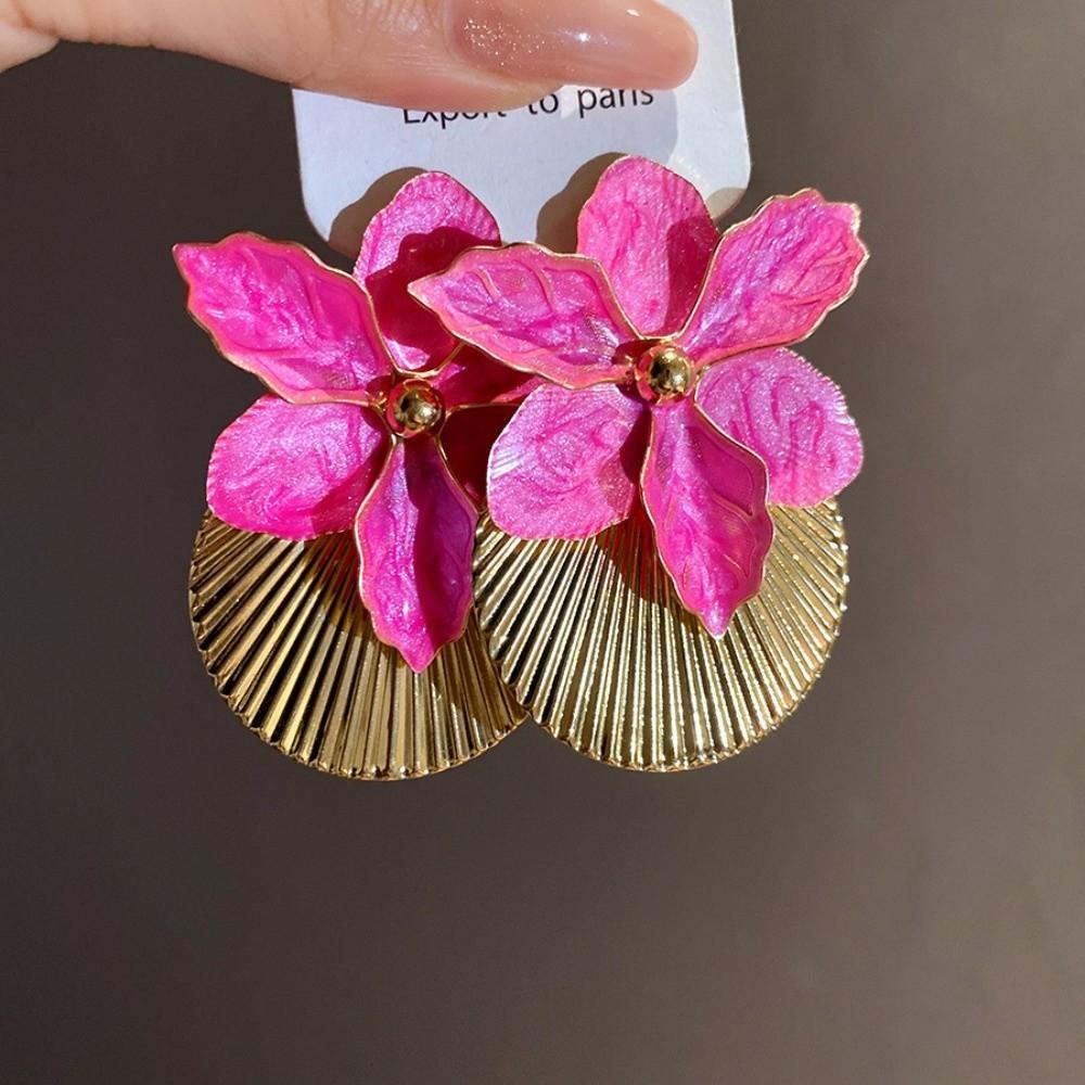 Oil Drip Orchid Flower Shell Earrings Butterfly Orchid Ear Pendant Floral Ear Studs Daily