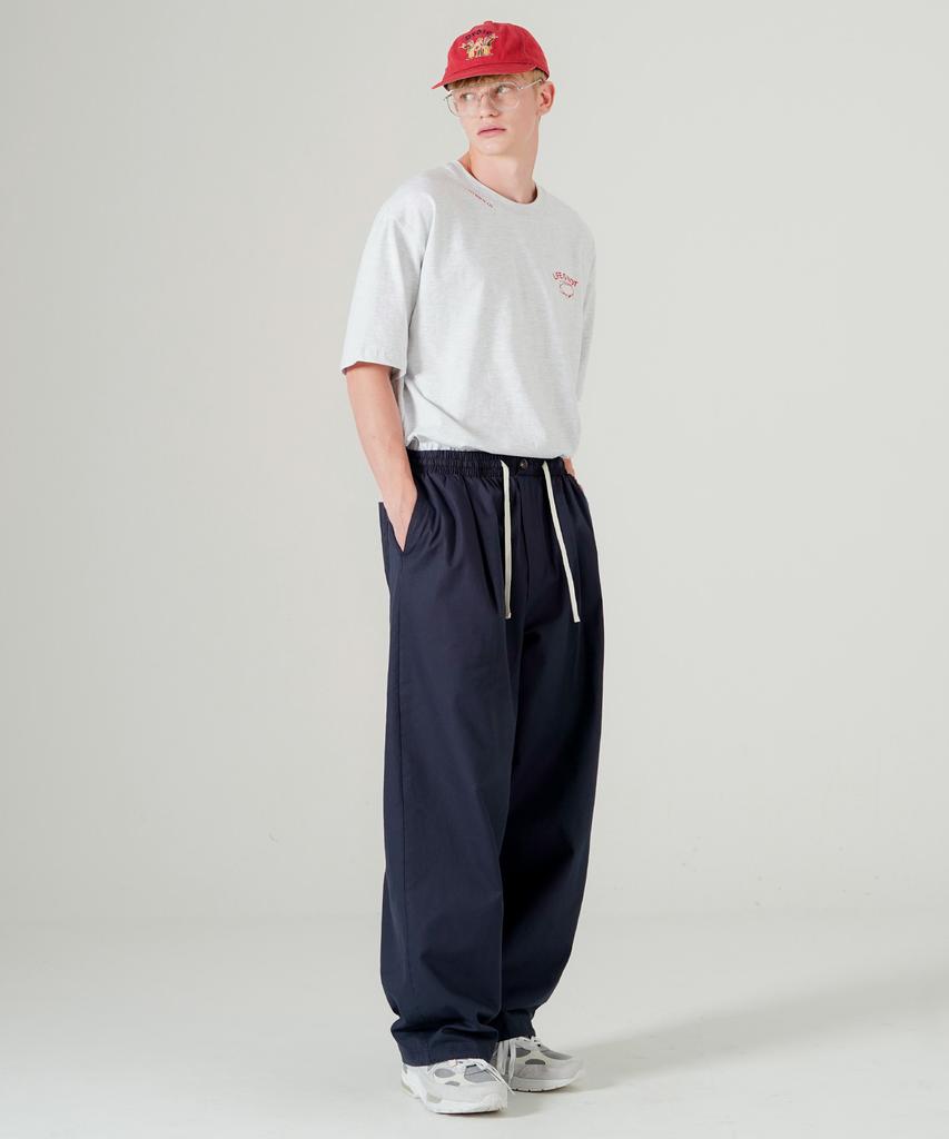 WV PROJECT Gabardine Cotton Elastic Waist Pants Navy Mjlp7786
