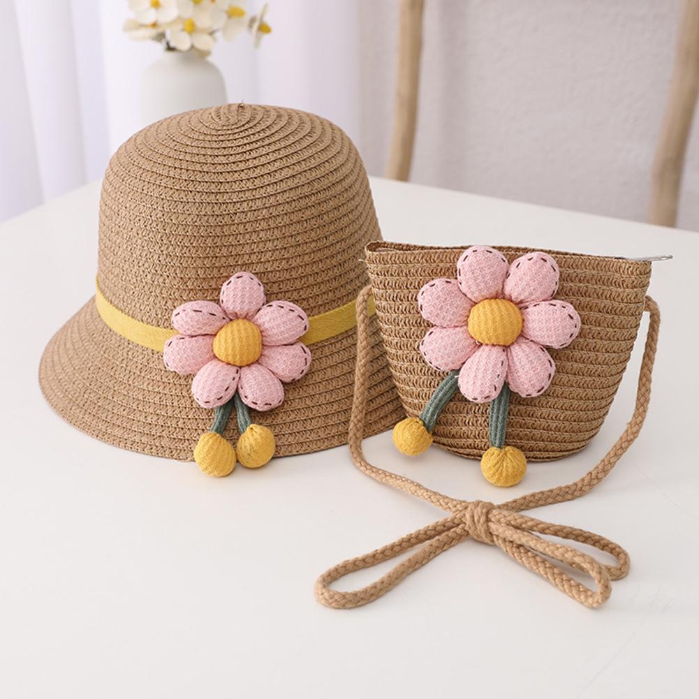 Girls Summer Straw Hat Bag Children Breathable Sunscreen Hat Straw Coin Purse For Outdoor