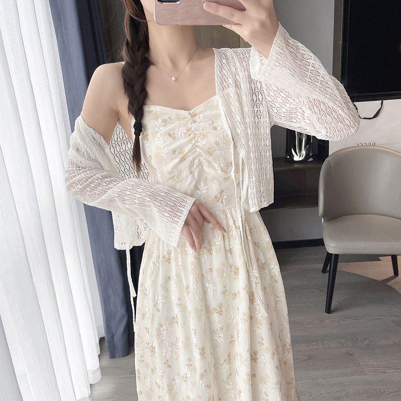 Floral Camisole Dress & Sun Protection Cardigan Set - 2026 Spring/Summer Gentle Sweet Style