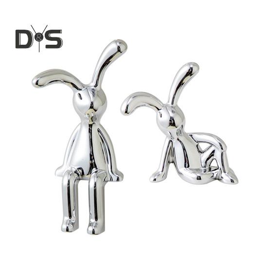 

2 шт. Фигурка кролика с длинными ушами, УФ-клей, сидящая фигурка кролика, модель игрушки, статуэтка, украшение для приборной панели автомобиля, рождественский подарок серебряный