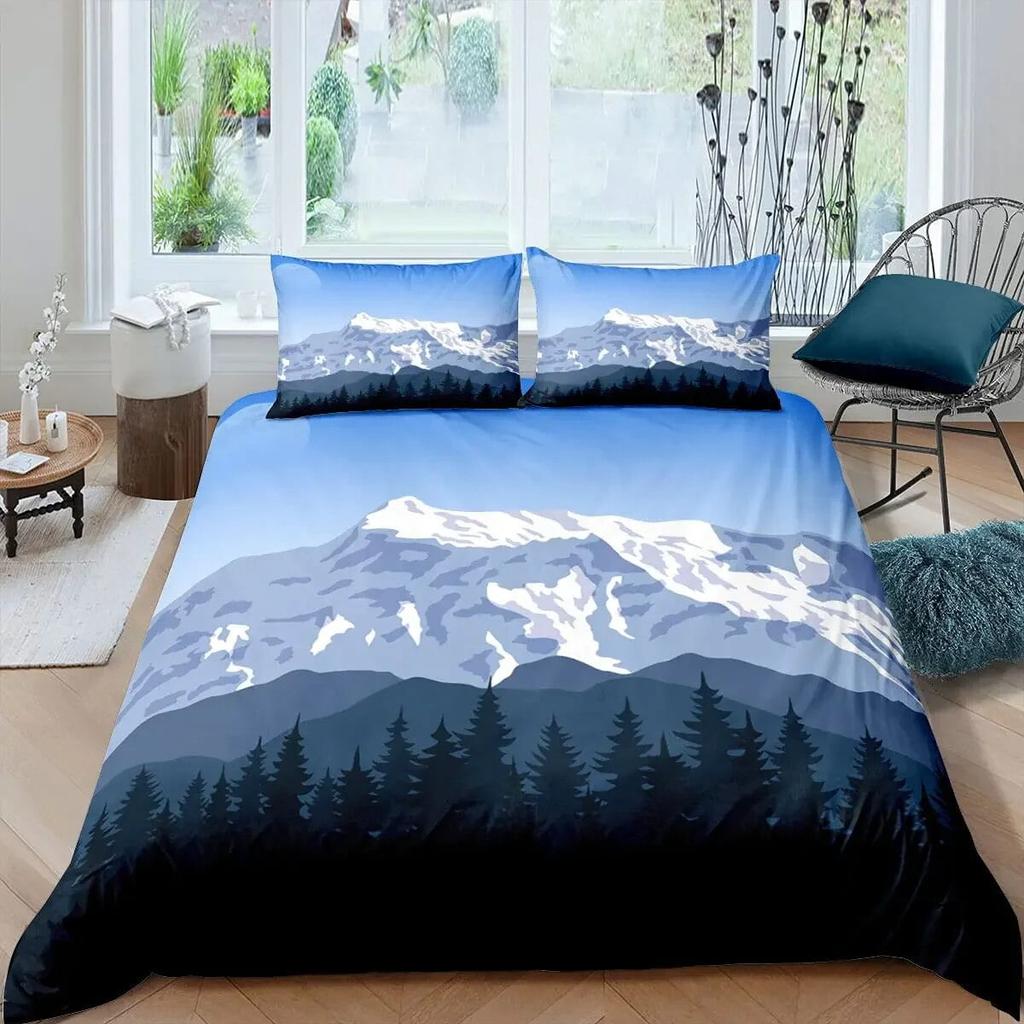 Soft with Soft Fabric Duvet Cover Set Stuning Snow-Caped Mountains Grazing Horses Design Perfect for Nature Lovers Soft Warm plus Breathable Quen