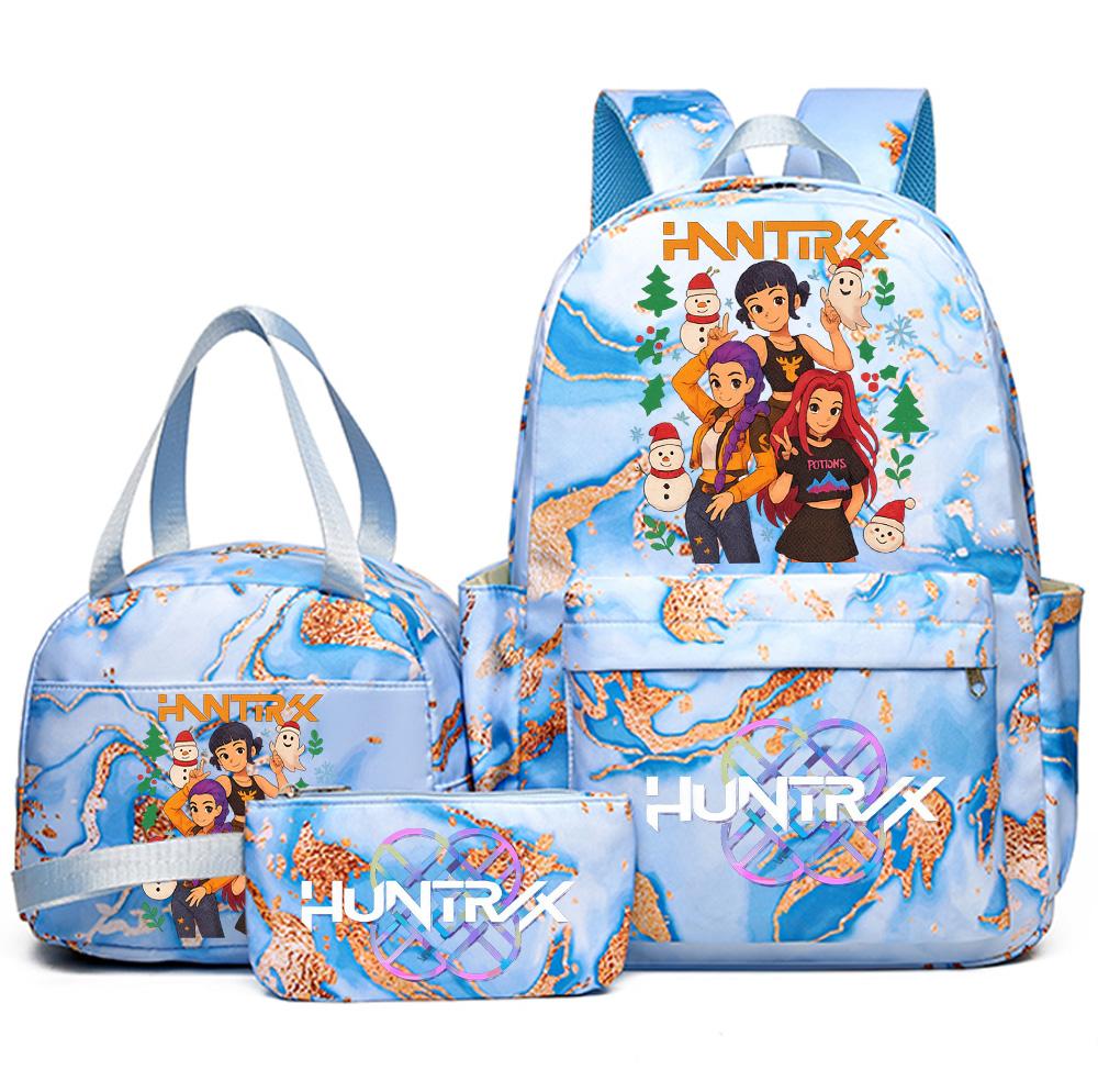 3Pcs/set Christmas K-pop Printed Backpack Handbag Pencil Case for Teenager Student Girl Boy Bookbag Schoolbag Women Large Capacity Travel Bag Kid Gift