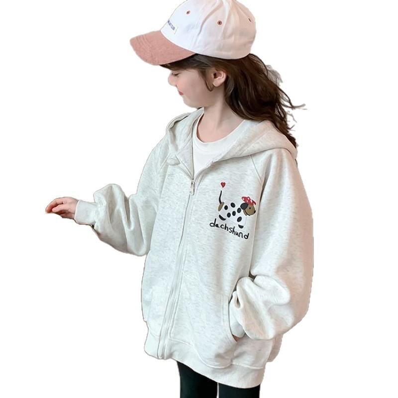 Girls Autumn Hooded Sports Jacket Loose Fit Casual Outerwear for Big Kids