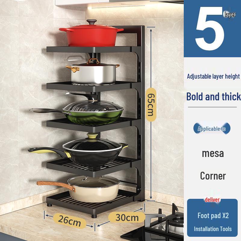 Multi-Layer Kitchen Pot and Cookware Storage Rack for Cabinets