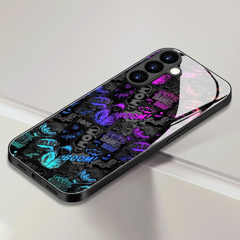 Electroplated Glass Phone Case Suitable for Samsung Galaxy S26 S25 S24 S23 S22 S20S11S10FE Ultra Plus Anti Drop Graffiti Pattern