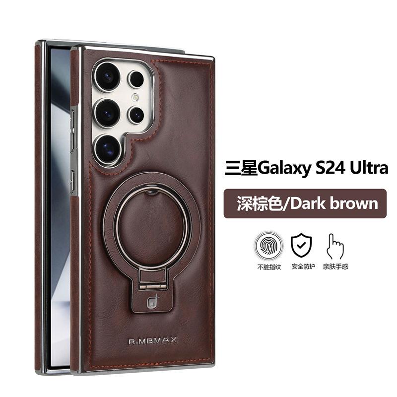 Applicable To Samsung S24Ultra Mobile Phone Case Racket Holder Galaxy Magnetic Suction S23plus Creative 24 + Men's Leather Case