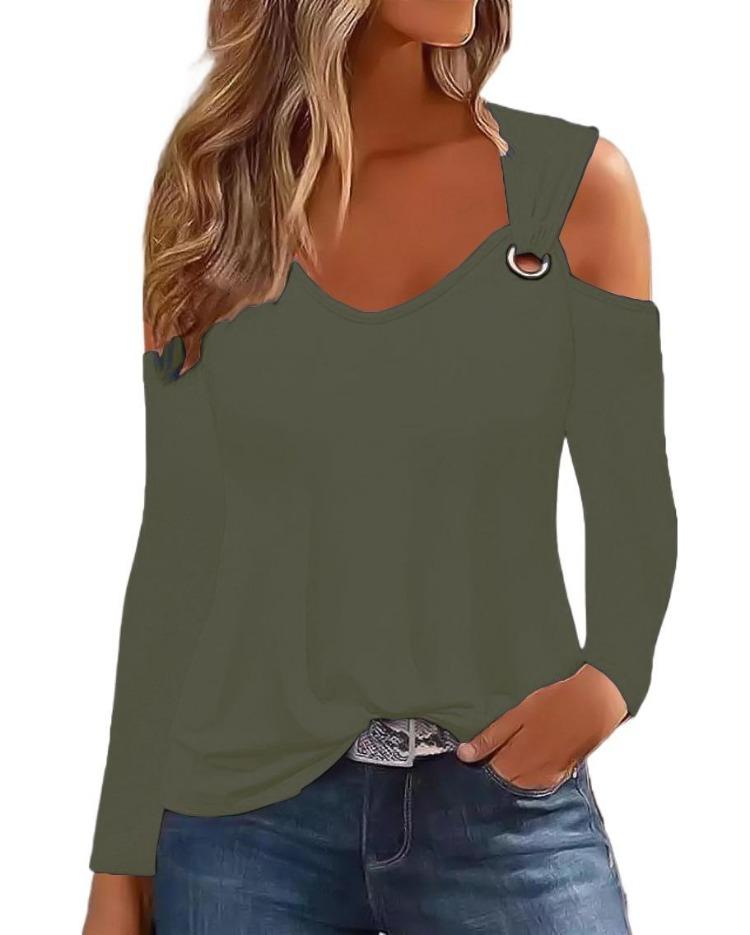 Damen Lässig Sommer Blumenmuster Langarm U-Ausschnitt Bluse Mode Shirts