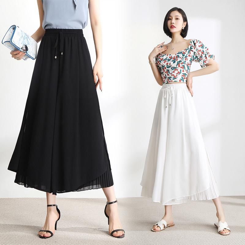 2026 Neuer Stil Damen Chiffon High-Waist Weitbeinige Cropped Hose: Fließender, Drapierter Rockstil, Sommerfertig.
