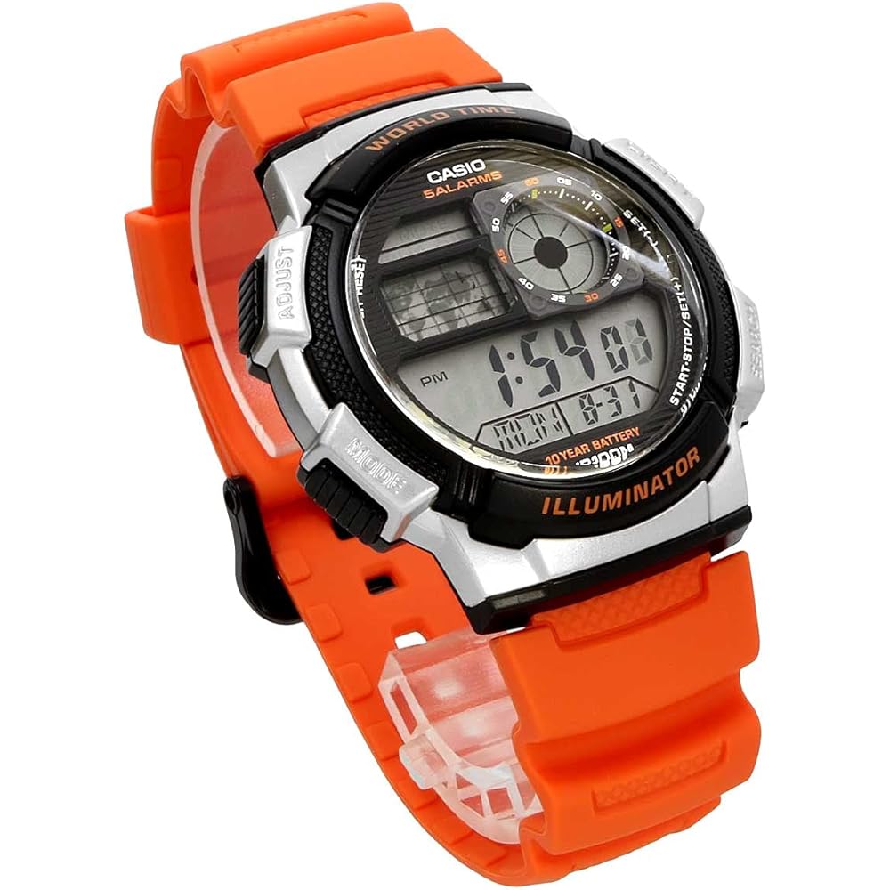 Casio World Time Digital Men's Watch AE-1000W-4BV Orange Silver Waterproof Chronograph