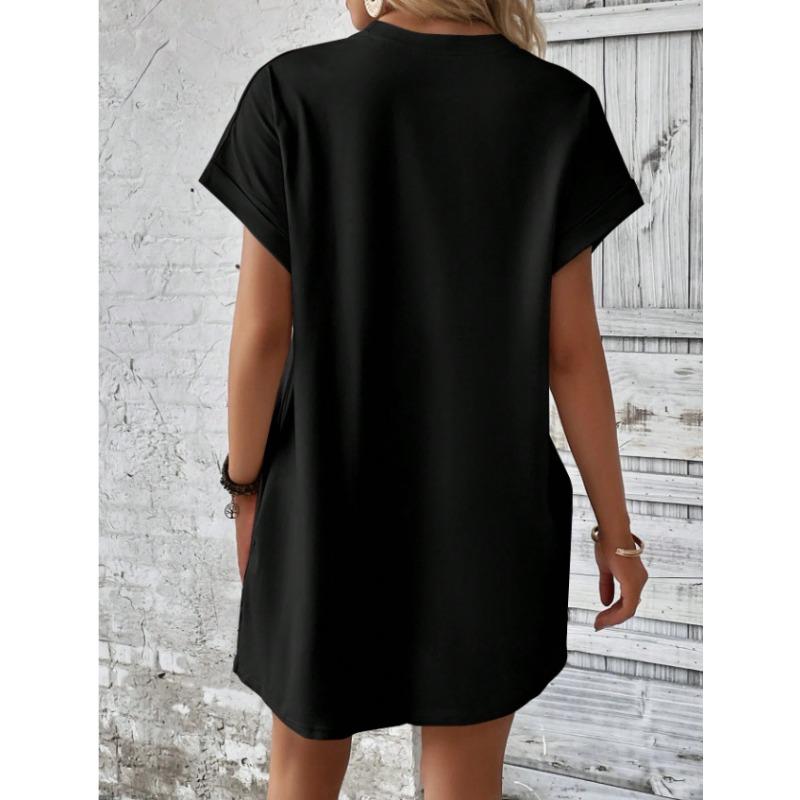 Round Neck Pocket Short Sleeved Women's Dresses